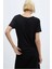 V Yaka Kısa Kollu Siyah Kadın Bluz 0021-2Y5 3