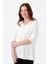 V Yaka Fitilli Ekru Kadın Bluz 20352-2Y5 3