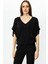 V Yaka Simli Kumaş Siyah Kadın Bluz 51344-2Y5 1