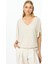 V Yaka Simli Kumaş Krem Kadın Bluz 51344-2Y5 1