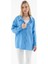 Uzun Kollu Cepli Mavi Kadın Gömlek 0571-2Y5 2