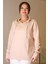 Kapüşonlu Yakası Fermuarlı Pudra Kadın Sweatshirt 2052-2K5 2