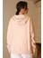 Kapüşonlu Yakası Fermuarlı Pudra Kadın Sweatshirt 2052-2K5 4