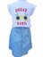 Fancy Kids Kız Çocuk Baskılı Beyaz T-Shirt Nakış Baskılı Mavi Etek 3-4 Yaş Beyaz - Mavi 1