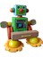 Vintage Ahşap Tekerlekli Robot Oyuncak Satürn Temalı & 12 X12 x 10 cm 1