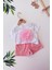 Batik Gül Detaylı Taşlı Kız Çocuk Şortlu 2 li takım - Pembe 1