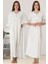 Ekru Sabahlıklı Hamile Lohusa Gecelik Takım 1