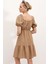 2351 Kloş Poplin Elbise - Camel 4