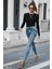 Kadın Siyah Uzun Kollu Fit Basic Crop Top Bluz 5
