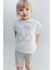 Kız Çocuk Pamuklu Ekru Desenli T-Shirt ve Ribana Tayt Takım - Yazlık Iki Parça 1