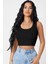Kadın Siyah Kare Yaka Crop Top Bluz 1