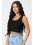 Kadın Siyah Kare Yaka Crop Top Bluz 5