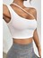 Kadın Beyaz Tek Omuzlu Çapraz Askılı Crop Top Büstiyer 1