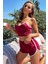 Kadın Bordo Askılı Crop Top ve Şortlu Gecelik Takım 1