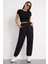 Kadın Siyah Yuvarlak Yaka Yarım Kol Crop Top Bluz 3