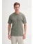 Bisiklet Yaka Slim Fit Likarlı Düz Tişört 4163 Haki 2