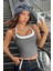 Kadın Antrasit Gri Beyaz Çift Renk Çapraz Askılı Crop Top Bluz 3