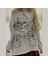Beyaz Omuz Açık Skull Pattern Uzun Kollu Sweatshirt 1