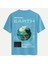 Unisex Bisiklet Yaka %100 Organik Pamuklu Kalın Dokulu Earth Baskılı Oversize T-Shirt - Mavi 1