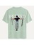 Unisex Bisiklet Yaka %100 Organik Pamuklu Kalın Dokulu Behind Baskılı Oversize T-Shirt - Bej 1