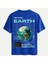 Unisex Bisiklet Yaka %100 Organik Pamuklu Kalın Dokulu Earth Baskılı Oversize T-Shirt - Saks Mavisi 1