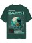 Unisex Bisiklet Yaka %100 Organik Pamuklu Kalın Dokulu Earth Baskılı Oversize T-Shirt - Koyu Yeşil 1