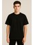 Unisex Bisiklet Yaka %100 Organik Pamuklu Kalın Dokulu Düz Oversize T-Shirt - Siyah 5