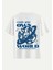 Unisex Bisiklet Yaka %100 Organik Pamuklu Kalın Dokulu Own World Baskılı Oversize T-Shirt - Ekru 1