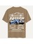 Unisex Bisiklet Yaka %100 Organik Pamuklu Kalın Dokulu Passion Baskılı Oversize T-Shirt - Açık Kahverengi 1