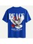Unisex Bisiklet Yaka %100 Organik Pamuklu Kalın Dokulu Peace Baskılı Oversize T-Shirt - Saks Mavisi 1