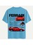 Unisex Bisiklet Yaka %100 Organik Pamuklu Kalın Dokulu Ferrari F40 Baskılı Oversize T-Shirt - Mavi 1