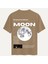 Unisex Bisiklet Yaka %100 Organik Pamuklu Kalın Dokulu Moon Baskılı Oversize T-Shirt - Açık Kahverengi 1