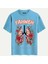 Unisex Bisiklet Yaka %100 Organik Pamuklu Kalın Dokulu Yahweh Baskılı Oversize T-Shirt - Mavi 1