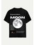 Unisex Bisiklet Yaka %100 Organik Pamuklu Kalın Dokulu Moon Baskılı Oversize T-Shirt - Siyah 1