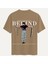 Unisex Bisiklet Yaka %100 Organik Pamuklu Kalın Dokulu Behind Baskılı Oversize T-Shirt - Açık Kahverengi 1