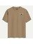 Unisex Bisiklet Yaka %100 Organik Pamuklu Kalın Dokulu Behind Baskılı Oversize T-Shirt - Açık Kahverengi 2