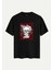 Unisex Bisiklet Yaka %100 Organik Pamuklu Kalın Dokulu Skull Baskılı Oversize T-Shirt - Siyah 1