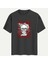 Unisex Bisiklet Yaka %100 Organik Pamuklu Kalın Dokulu Skull Baskılı Oversize T-Shirt - Füme 1