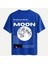 Unisex Bisiklet Yaka %100 Organik Pamuklu Kalın Dokulu Moon Baskılı Oversize T-Shirt - Saks Mavisi 1