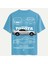 Unisex Bisiklet Yaka %100 Organik Pamuklu Kalın Dokulu Toyota Supra Mk4 Baskılı Oversize T-Shirt - Mavi 1
