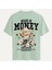 Unisex Bisiklet Yaka %100 Organik Pamuklu Kalın Dokulu Made Of Money Baskılı Oversize T-Shirt - Bej 1