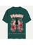 Unisex Bisiklet Yaka %100 Organik Pamuklu Kalın Dokulu Yahweh Baskılı Oversize T-Shirt - Koyu Yeşil 1