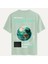 Unisex Bisiklet Yaka %100 Organik Pamuklu Kalın Dokulu Earth Baskılı Oversize T-Shirt - Bej 1
