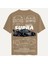 Unisex Bisiklet Yaka %100 Organik Pamuklu Kalın Dokulu Toyota Supra A90 Baskılı Oversize T-Shirt - Açık Kahverengi 1