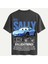 Unisex Bisiklet Yaka %100 Organik Pamuklu Kalın Dokulu Sally Baskılı Oversize T-Shirt - Füme 1