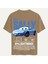 Unisex Bisiklet Yaka %100 Organik Pamuklu Kalın Dokulu Sally Baskılı Oversize T-Shirt - Açık Kahverengi 1