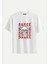 Unisex Bisiklet Yaka %100 Organik Pamuklu Kalın Dokulu Skull Baskılı Oversize T-Shirt - Ekru 1