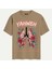 Unisex Bisiklet Yaka %100 Organik Pamuklu Kalın Dokulu Yahweh Baskılı Oversize T-Shirt - Açık Kahverengi 1