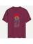 Unisex Bisiklet Yaka %100 Organik Pamuklu Kalın Dokulu Rose Baskılı Oversize T-Shirt - Bordo 1