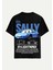 Unisex Bisiklet Yaka %100 Organik Pamuklu Kalın Dokulu Sally Baskılı Oversize T-Shirt - Siyah 1